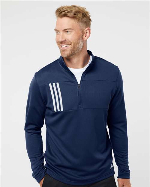 Men's 3-Stripe Double-Knit Quarter-Zip Pullover